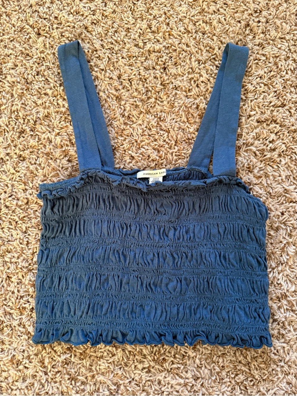 American Eagle Outfitters Dark Blue Smocked Crop Top
